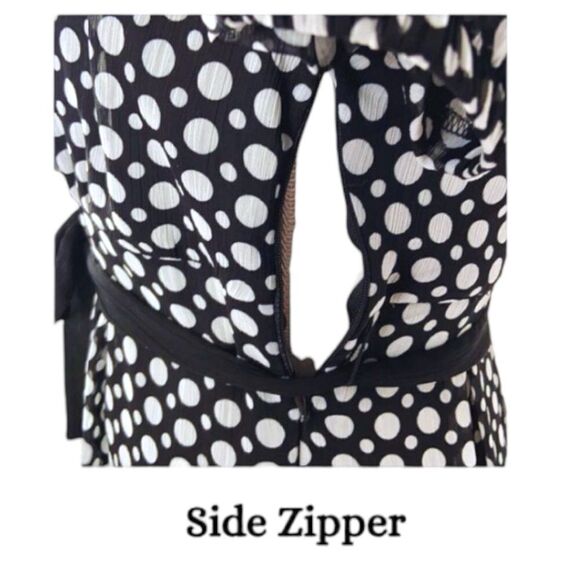 Polka Dot Empire Waist Dress Black Chiffon Sash Twee Romantic Vintage Size S - Picture 6 of 7